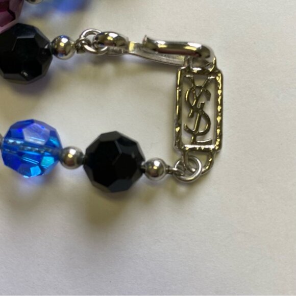 YVES SAINT LAURENT YSL NECKLACE VINTAGE LONG STRAND FACETED CRYSTALS BLUE PURPLE - Picture 2 of 13